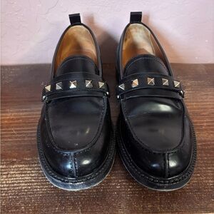 Valentino Black Leather Studded Loafers